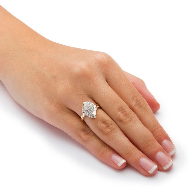 Diamond Accent Cluster Bypass Ring in Solid 10k Gold, WHITE, alternate image number null