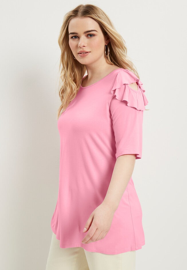 Cold-Shoulder Ruffle Tee, , alternate image number null