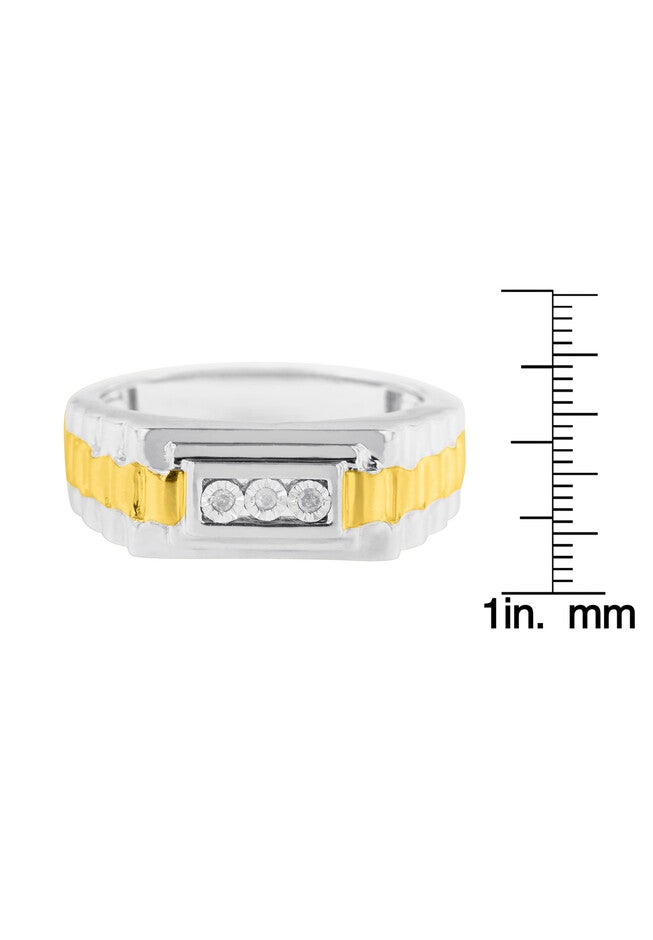 Men'S Yellow Gold Over Silver Diamond Accent Miracle-Set 3 Stone Ridged Band Ring, , alternate image number 6