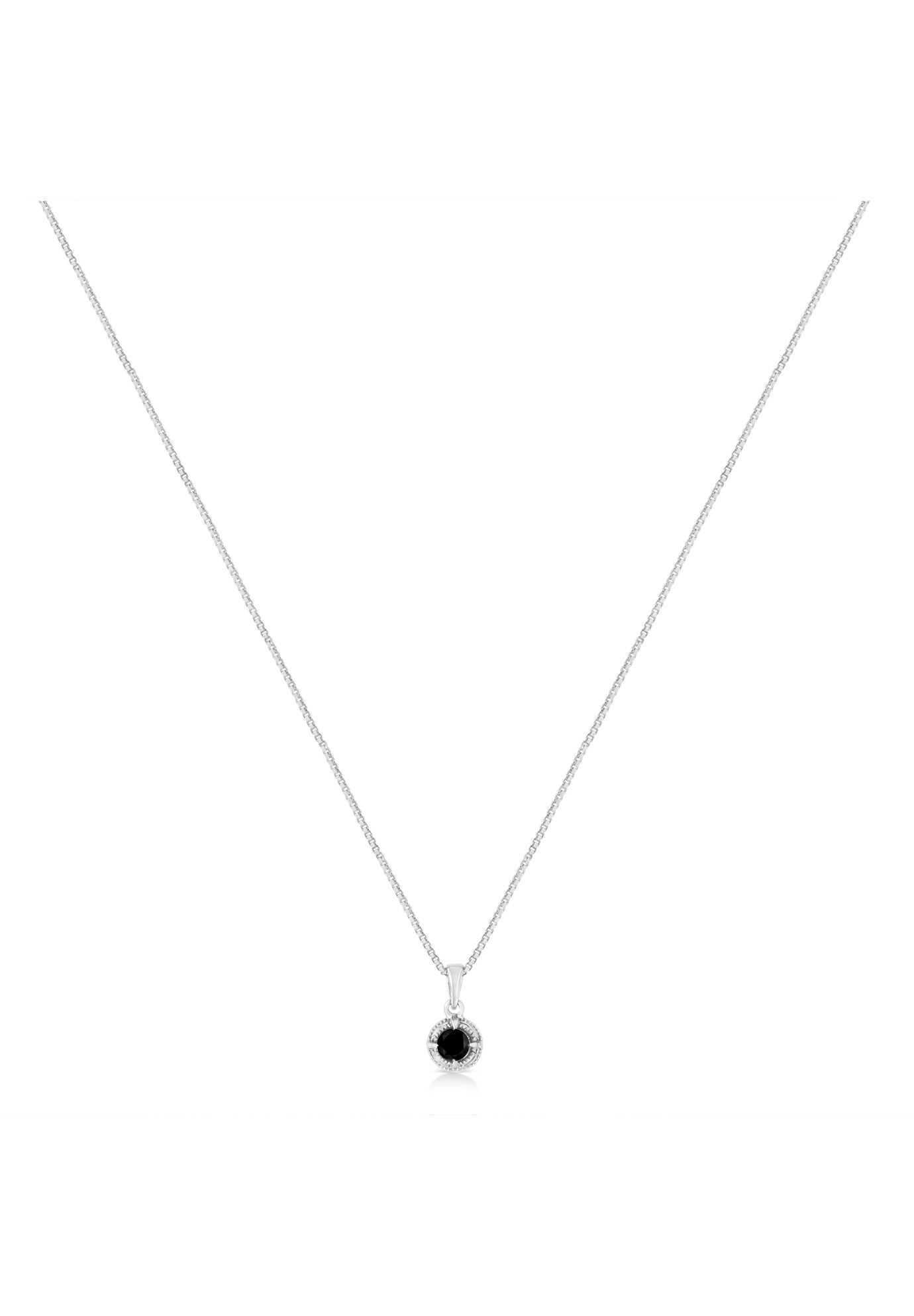 Silver 1/10 Cttw Colored Diamond Solitaire 18 inches Milgrain Pendant Necklace, , on-hover image number 1