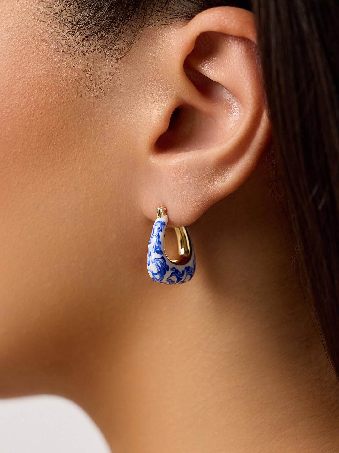 Statement Earrings - Dakota Marble Blue, GOLD, alternate image number 1