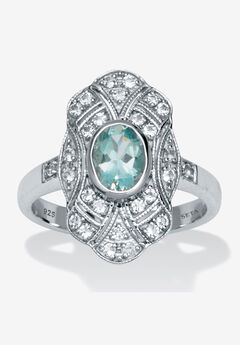 1.67 Tcw Oval Cut Genuine Aquamarine And Round Genuine White Topaz Cocktail Ring