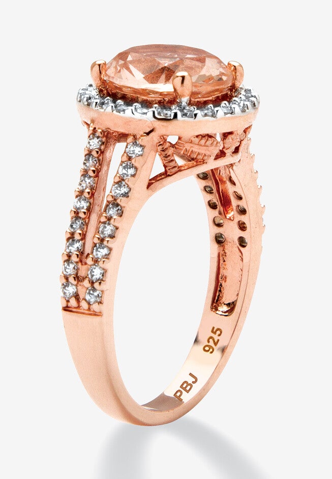 4.25 Tcw Simulated Morganite Cz 18K Rose Gold-Plated Sterling Silver Halo Ring, , on-hover image number null