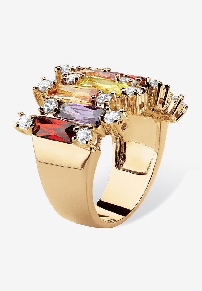 7.44 Tcw Emerald-Cut Multicolor Cubic Zirconia Yellow Gold-Plated Ring, , on-hover image number 1