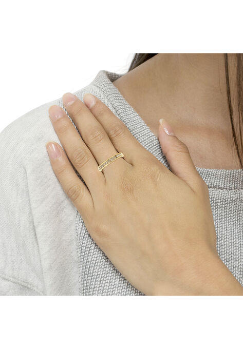 Yellow Gold Plated Sterling Silver Channel Set Round Champagne Diamond 11 Stone Band Ring, , alternate image number null