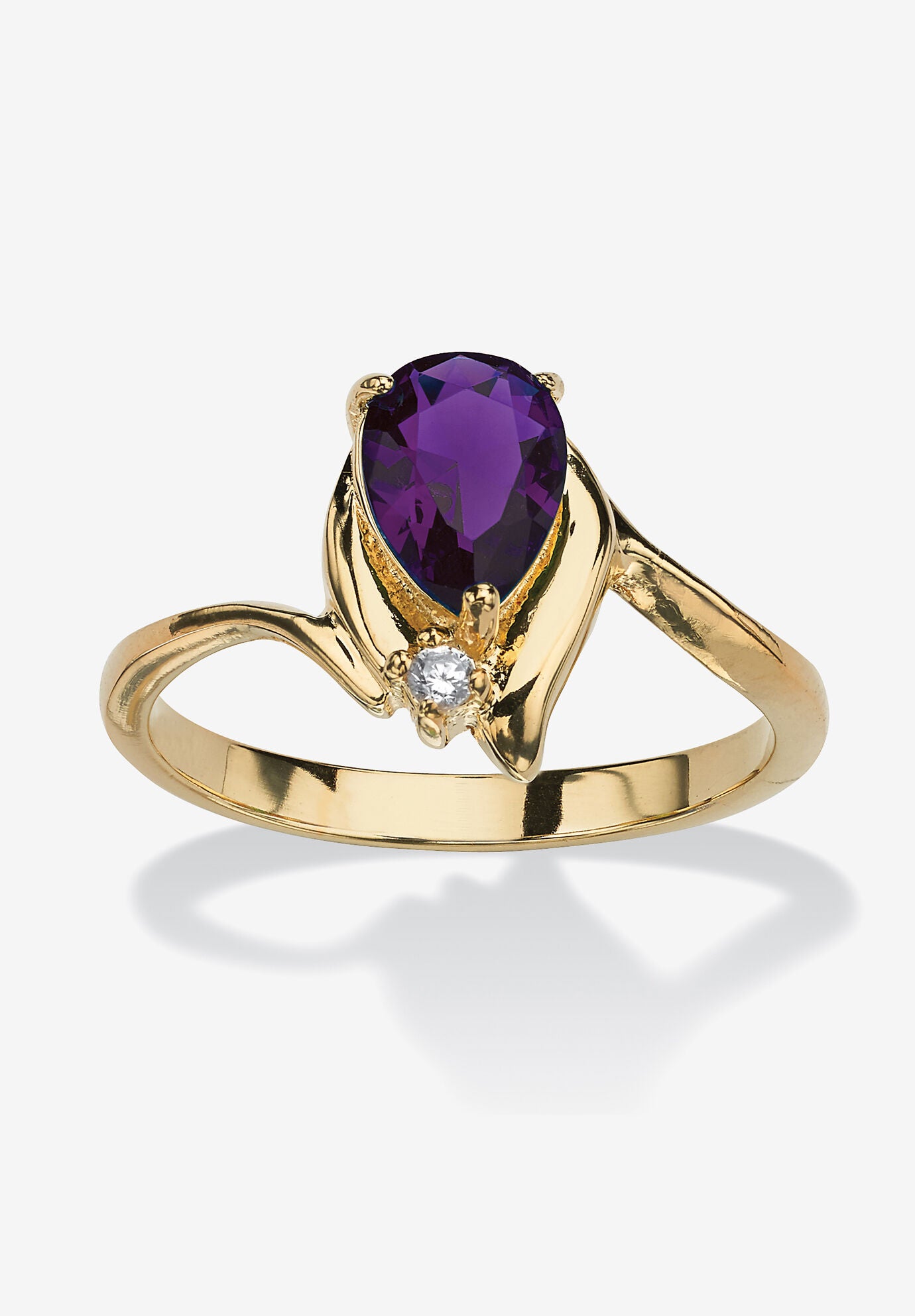 Yellow Gold Plated Simulated Birthstone And Round Crystal Ring Jewelry, AMETHYST, hi-res image number 0