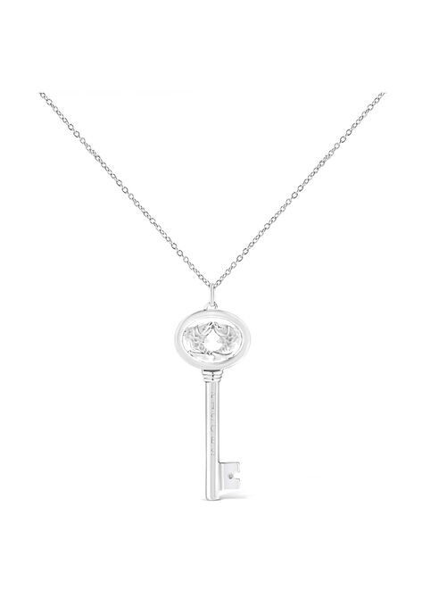 Sterling Silver Diamond Accent Pisces Zodiac Key Pendant Necklace, , on-hover image number null