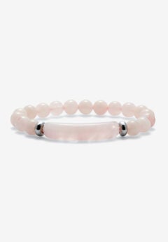 48.45 Tcw Genuine Rose Quartz Beaded Silvertone Stretch Bracelet 6-Inch