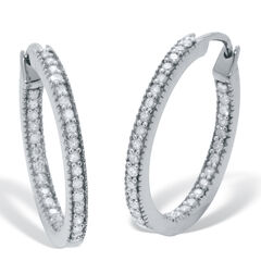 .50 TCW Diamond Sterling Silver Hoop Earrings 7/10 Inch