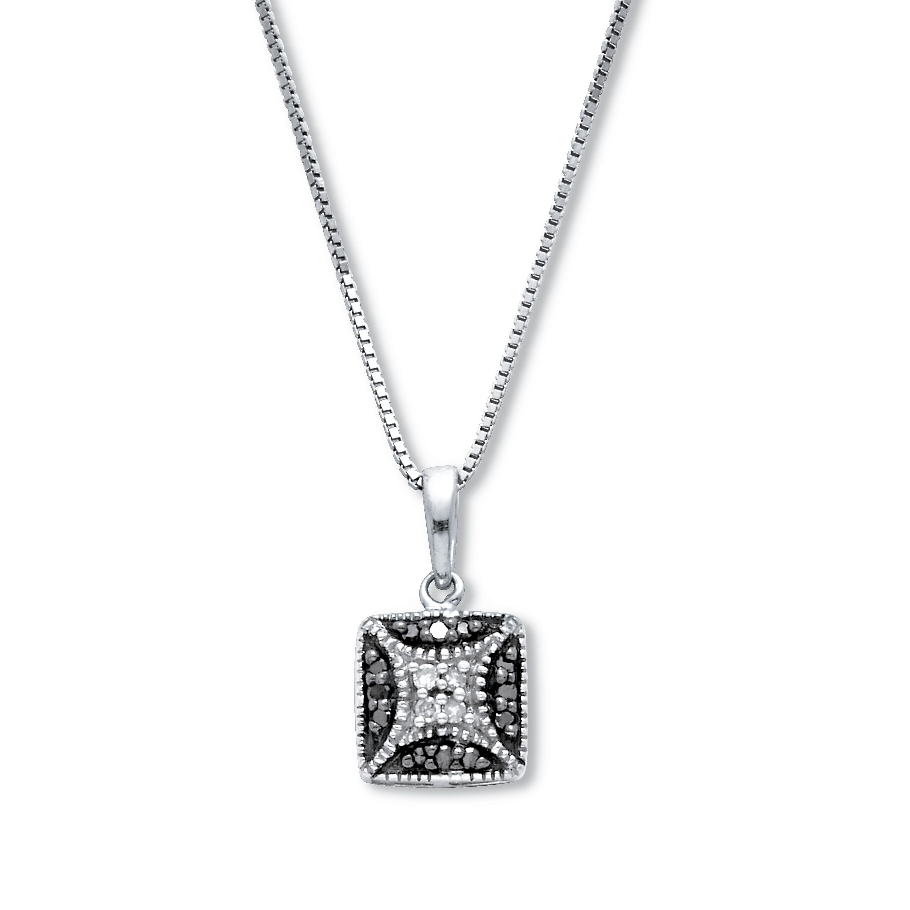 .06 TCW Black Diamond  Sterling Silver Square Pendant and Chain 18 Inches, WHITE, hi-res image number 0