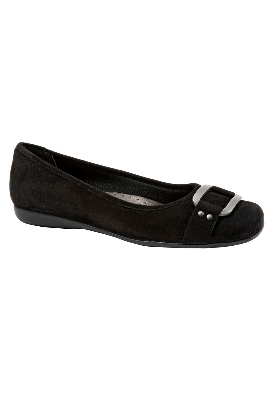 Sizzle Signature Leather Ballet Flat by Trotters®, BLACK SUEDE, hi-res image number 0