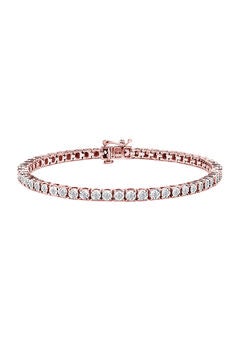 Rose Gold Plated Sterling Silver Miracleset Diamond Round Faceted Bezel Tennis Bracelet 6"