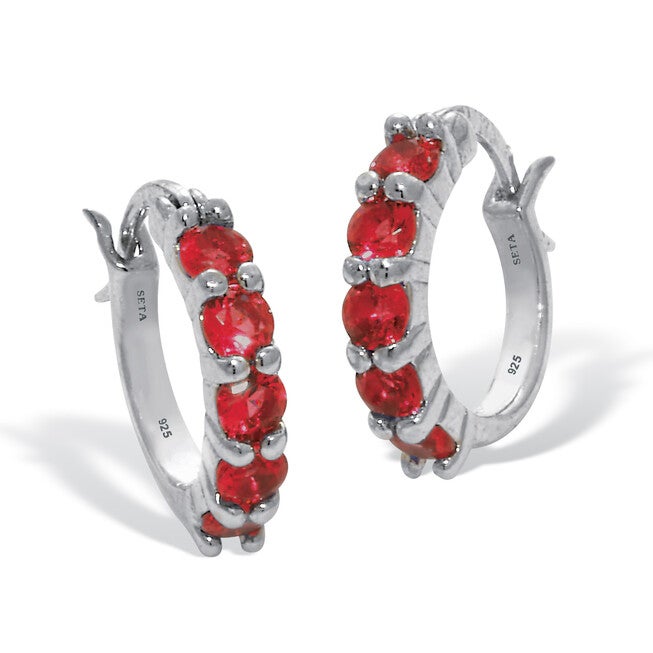 Birthstone Sterling Silver Huggie Hoop Earrings, JULY, hi-res image number 0