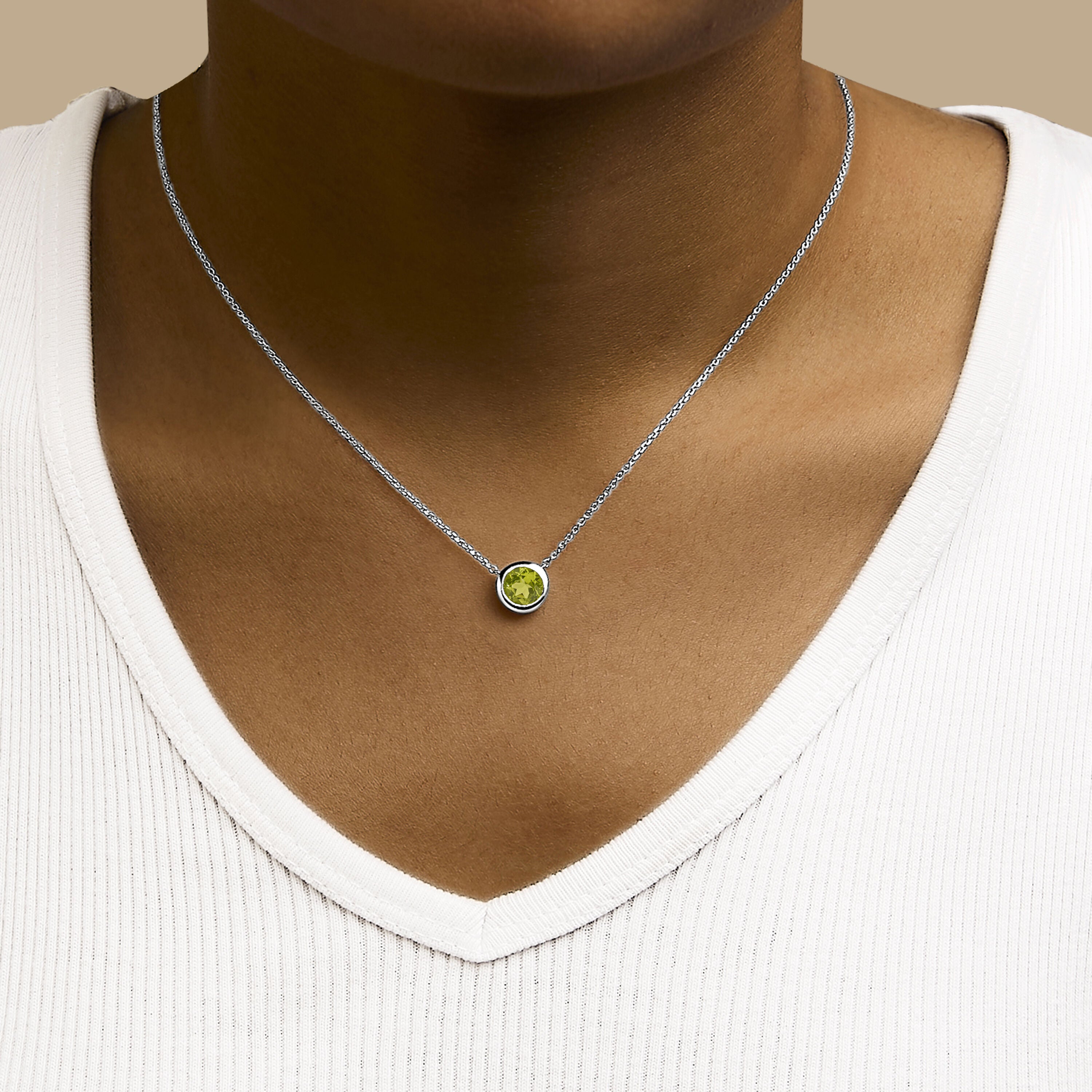 .925 Sterling Silver 7MM Bezel Set Created Green Peridot Pendant Necklace - 18 inches Inches, GREEN, alternate image number 3