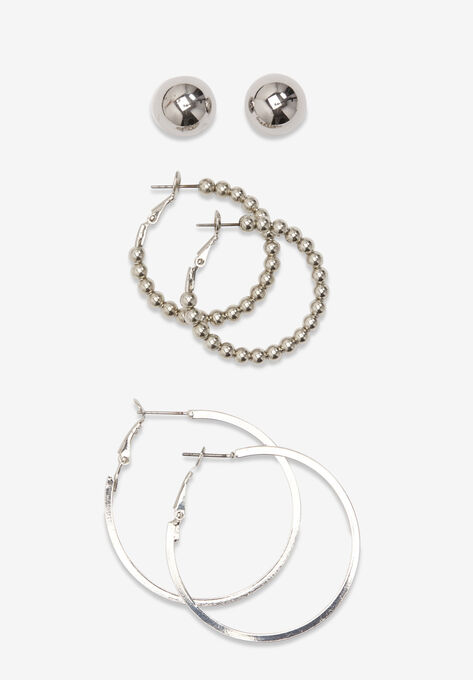 3-Piece Earring Set, SILVER, hi-res image number null