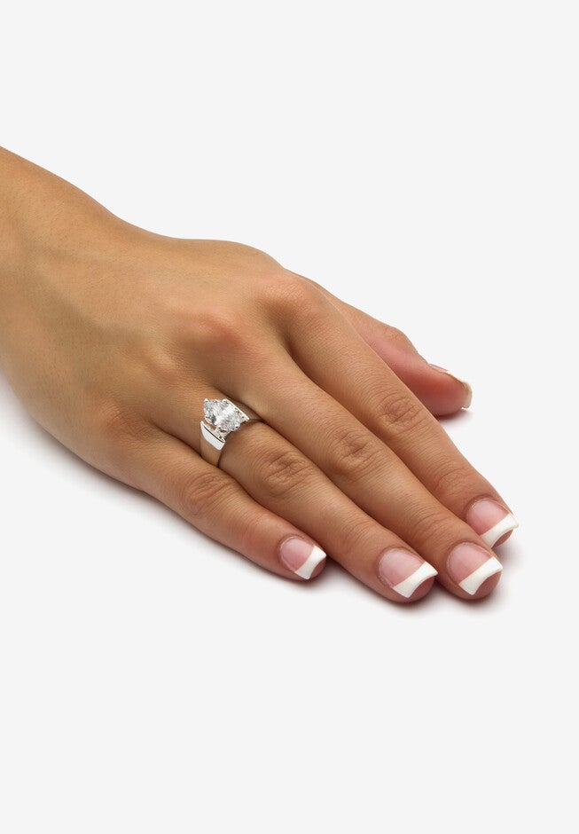 Sterling Silver Cubic Zirconia Wide Band Solitaire Engagement Ring, , alternate image number 2