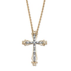 Diamond Accent Cross Pendant Necklace in Gold-Plated Sterling Silver