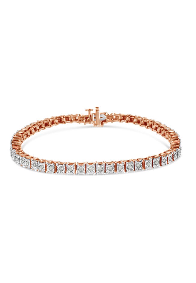 Rose Gold Over Sterling Silver Diamond Square Frame Miracleset Tennis Bracelet 7 inches, , on-hover image number 1