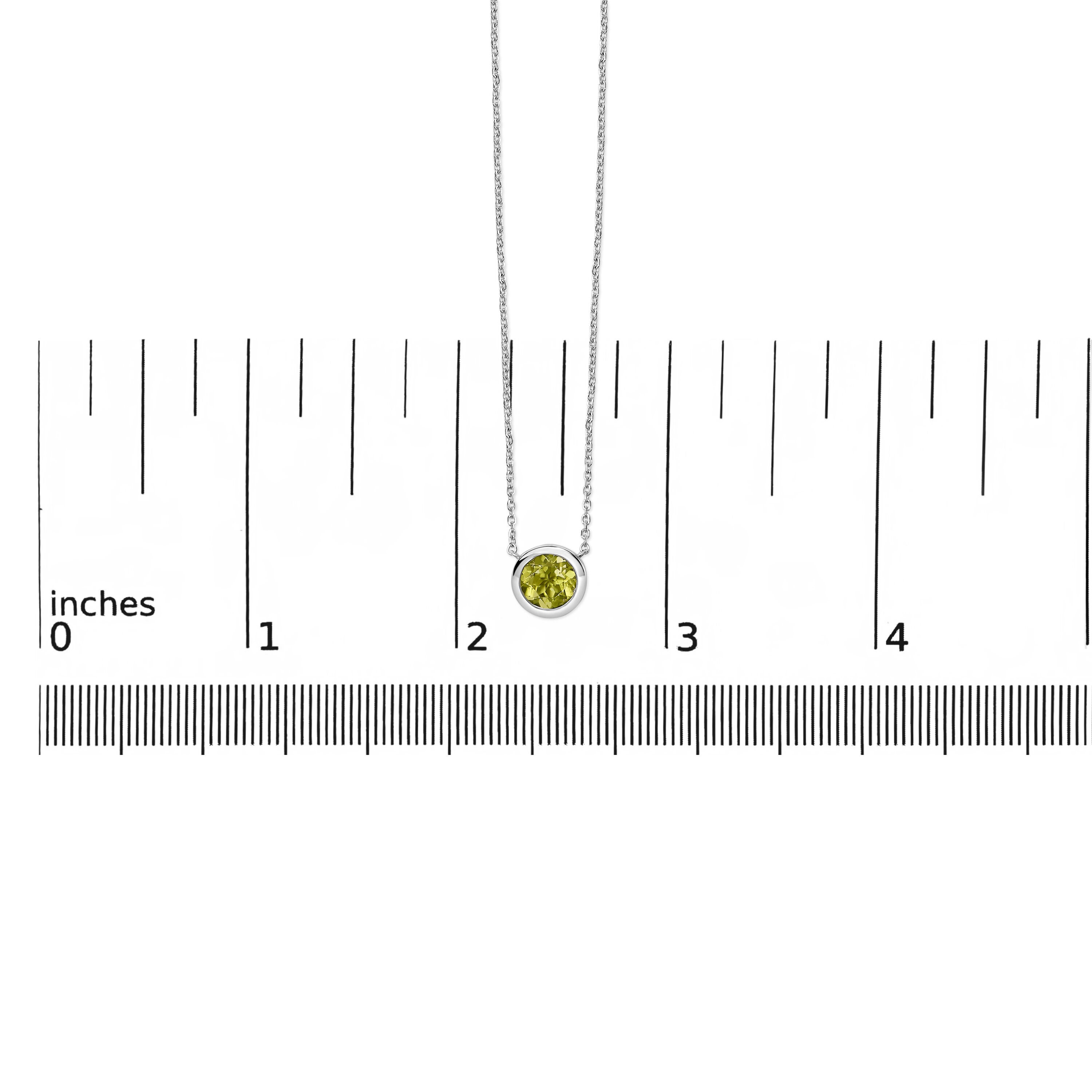 .925 Sterling Silver 7MM Bezel Set Created Green Peridot Pendant Necklace - 18 inches Inches, GREEN, alternate image number 4
