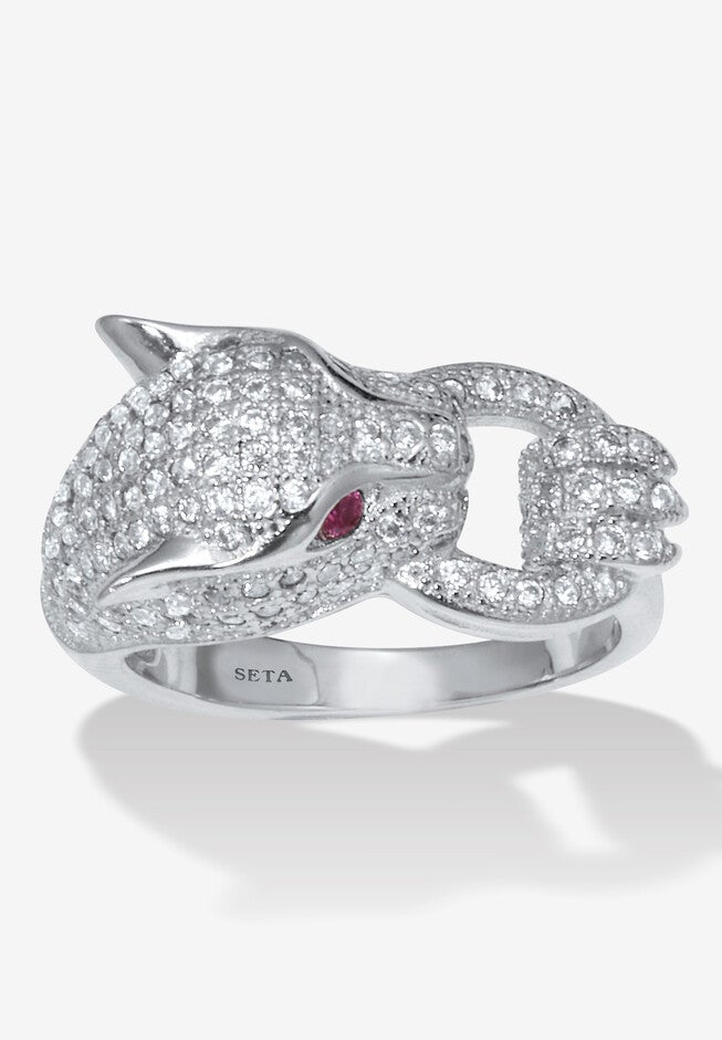 .77 Tcw Round Cubic Zirconia Silvertone Panther Cocktail Ring, BLUE, hi-res image number 0