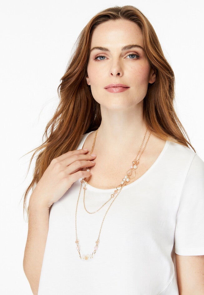 Beaded Chain Layered Necklace, , alternate image number null