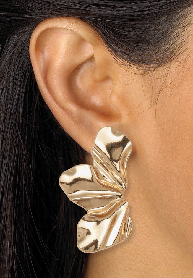 Goldtone Sculptural Floral Drop Earrings And Dome Earrings Set, , alternate image number 2