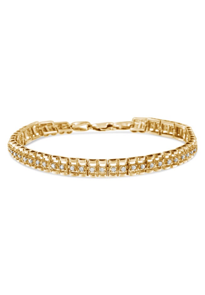 Yellow Gold Plated Sterling Silver 1.0 Cttw Diamond Doublelink Tennis Bracelet, , on-hover image number null
