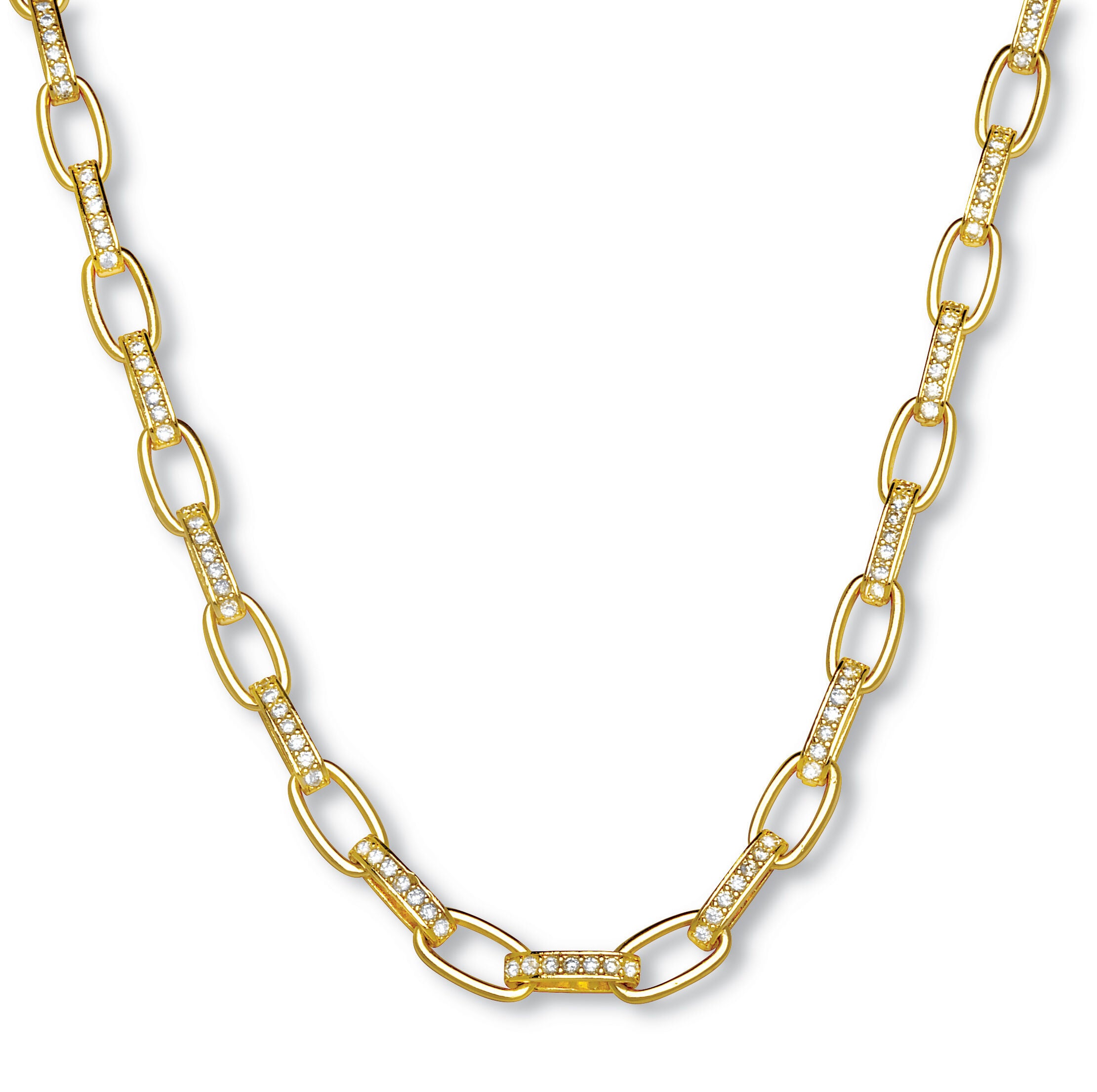 Crystal Goldtone Paperclip Necklace, 18 Inches, WHITE, hi-res image number 0