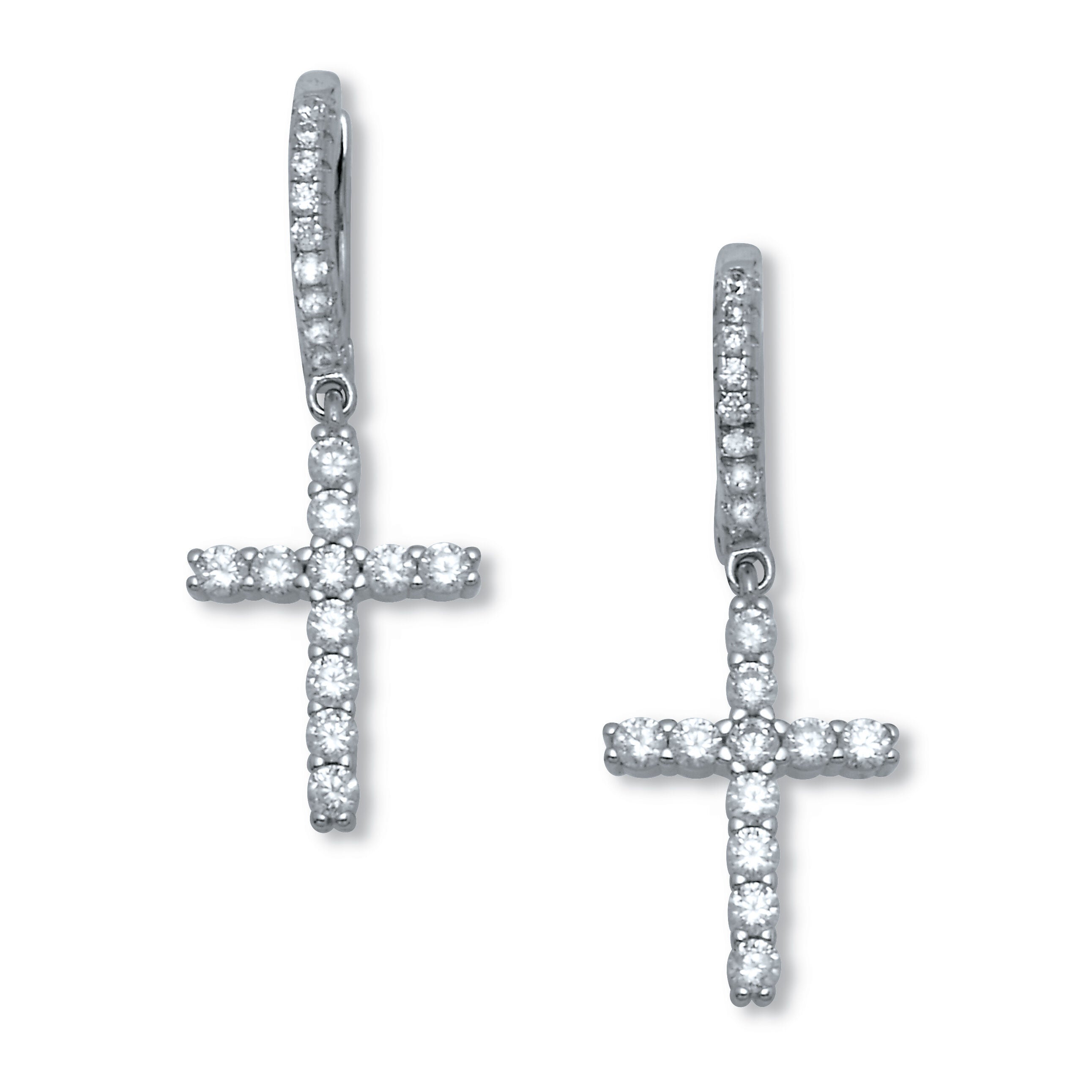 .54 TCW Cubic Zirconia Cross Chram SilvertoneEarrings, WHITE, on-hover image number 1