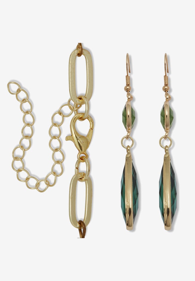 Blue Crystal Goldtone Vintage-Inspired Jewelry Set, , on-hover image number null