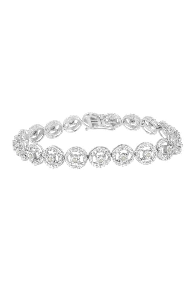 Sterling Silver Diamond Nested Circle Miracle Set Open Wheel Fashion Link Bracelet, WHITE, hi-res image number 0