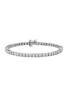 Sterling Silver Miracleset Diamond Round Faceted Bezel Tennis Bracelet 7"