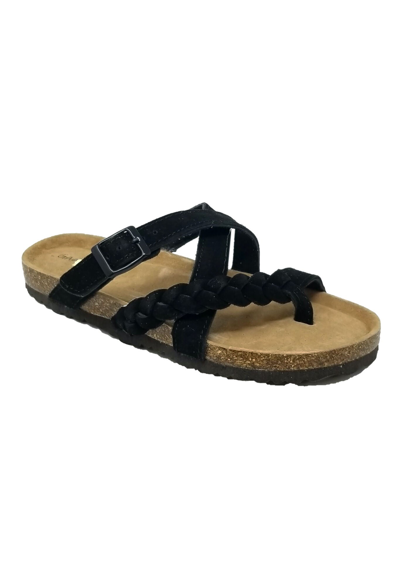 Suede Leather Braided Criss Cross Footbed Sandal, BLACK, hi-res image number 0