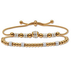 Round Crystal Gold Ion-Plated Stainless Steel Charm Bracelet Set 7-inch