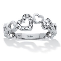 .09 TCW Diamond Sterling Silver Interchanging Dancing Hearts Ring