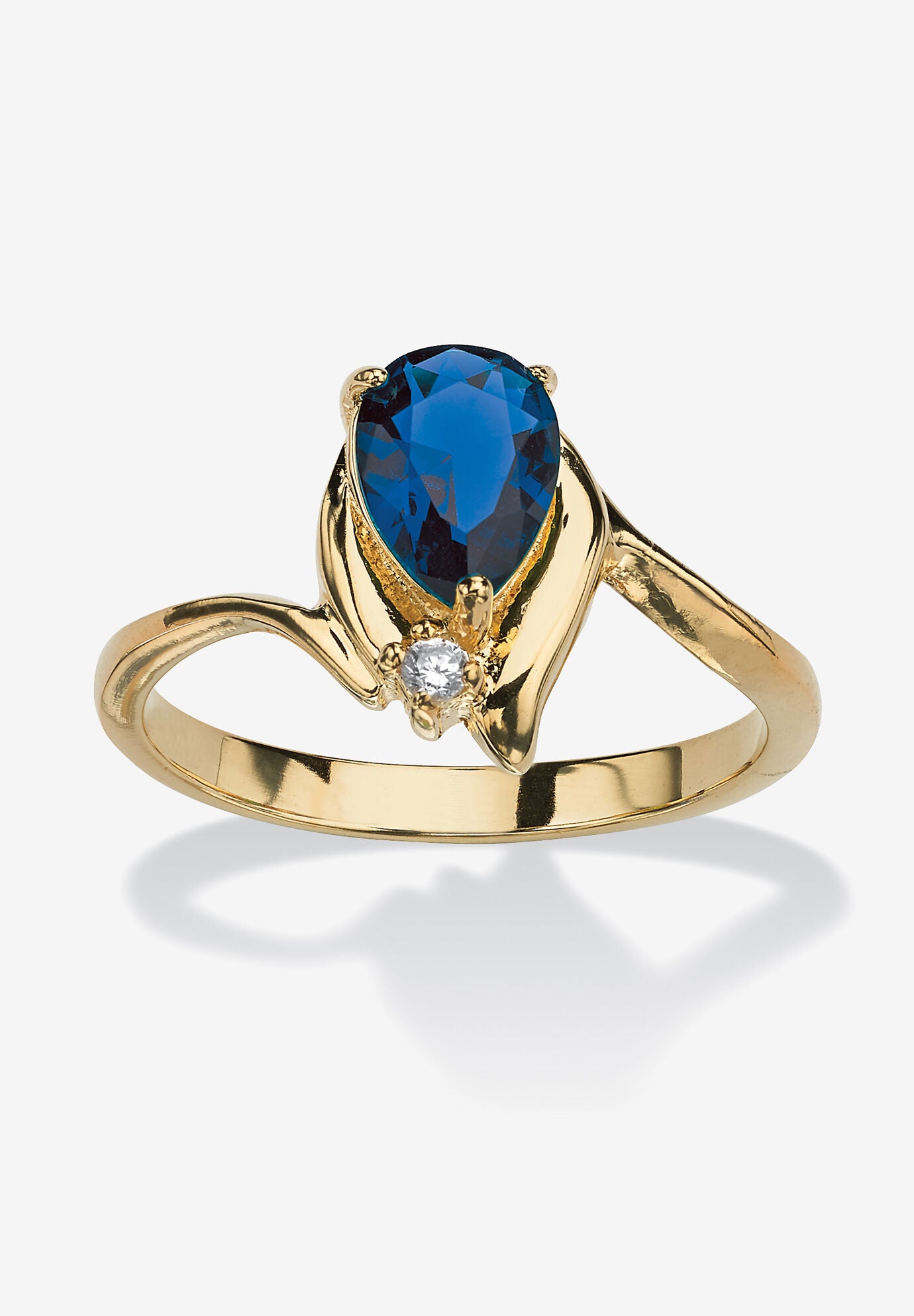 Yellow Gold Plated Simulated Birthstone And Round Crystal Ring Jewelry, SAPPHIRE, hi-res image number 0