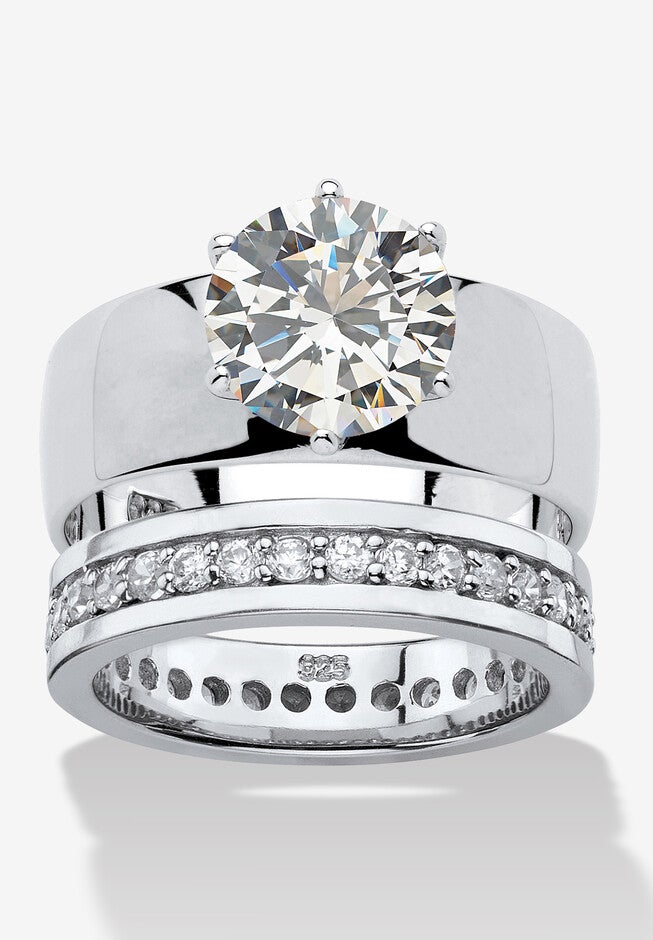 4.80 Cttw. 2-Piece Round Cubic Zirconia Sterling Silver Wedding Ring Set, SILVER, hi-res image number null