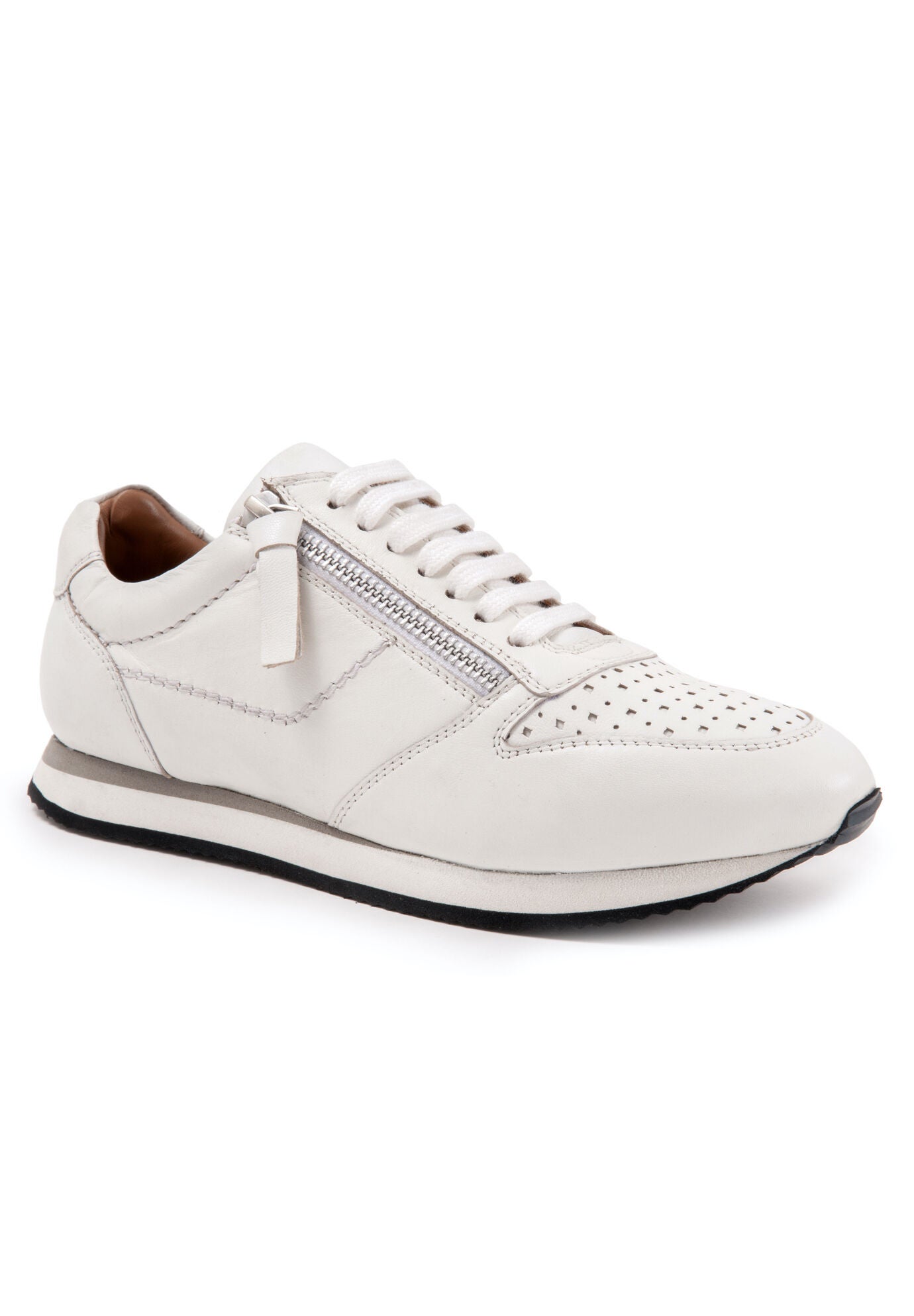 Retro Infinity Sneaker with Side Zipper, White Tan Cheetah | Woman