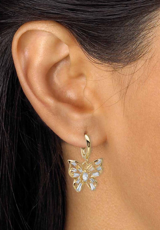 Goldtone Crystal Butterfly Charm Earrings, , alternate image number 2