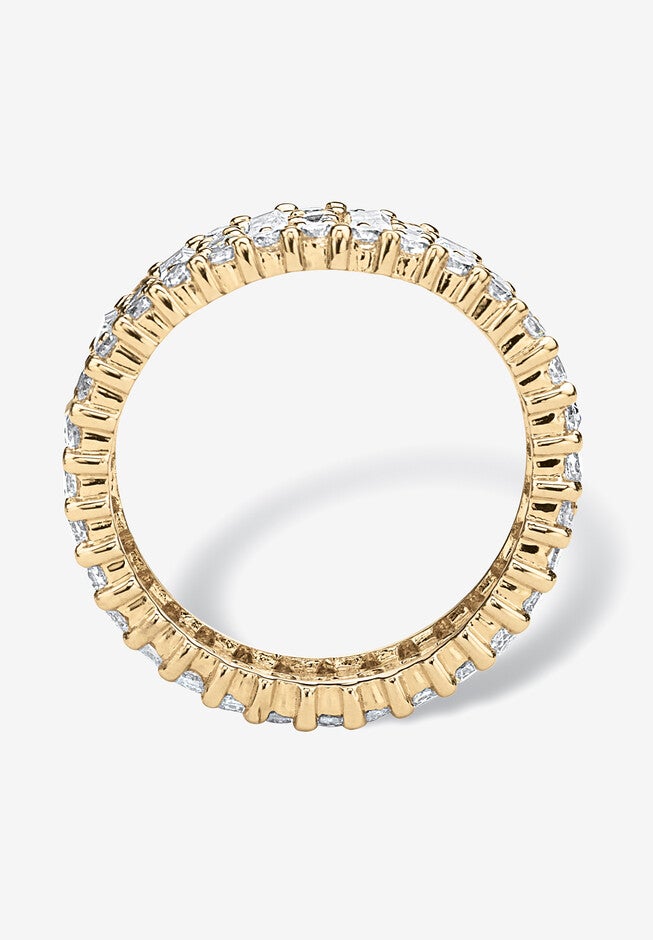 4.80 Tcw Emerald-Cut Cubic Zirconia Yellow Gold-Plated Eternity Ring, , on-hover image number 1