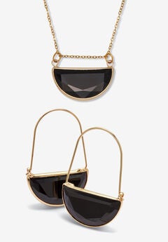 Black Crystal Goldtone Geometric Necklace And Earrings Set