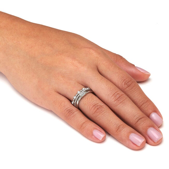 3-Piece Platinum Plated Crystal Stacked Band Set, WHITE, alternate image number null