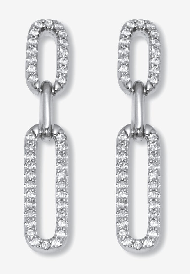 .40 Tcw Round Cubic Zirconia Silvertone Link Drop Earrings, SILVER, hi-res image number 0