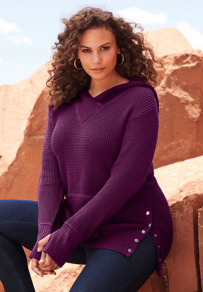 Plus Size Waffle Knit Zip Hoodie, , alternate image number 7