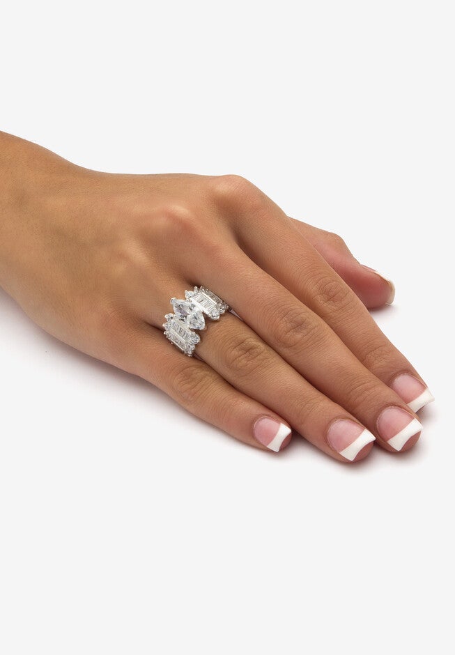 6.55 Tcw Marquise-Cut Cubic Zirconia Ring In .925 Sterling Silver, , alternate image number 2