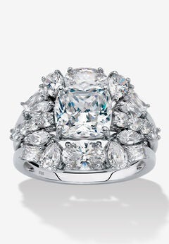 4.56 Tcw Platinum-Plated Sterling Silver Cubic Zirconia 2-Piece Jacket Bridal Ring Set