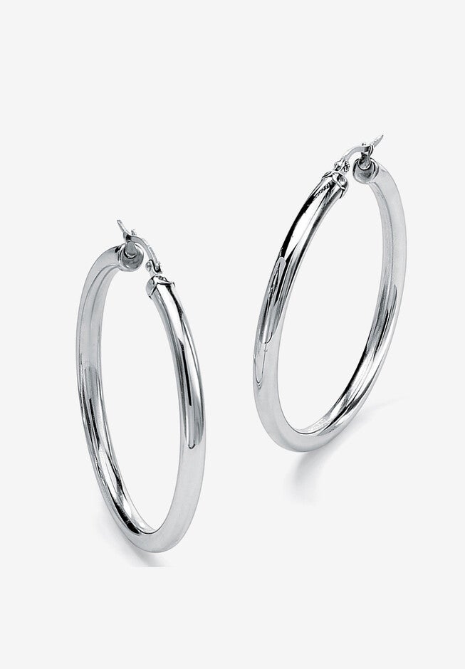 Stainless Steel Tubular Lightweight Hoop Earrings (62mm), STAINLESS, hi-res image number null