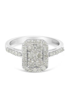 Sterling Silver Diamond Emeraldshaped Cluster With Halo Cathedral Style Cocktail Ring
