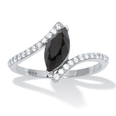 Marquise Genuine Onyx and Cubic Zirconia Silvertone Ring