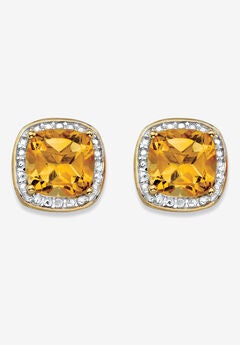 2.59 Tcw Genuine Citrine Diamond Accent 14K Gold-Plated Sterling Silver Earrings Jewelry